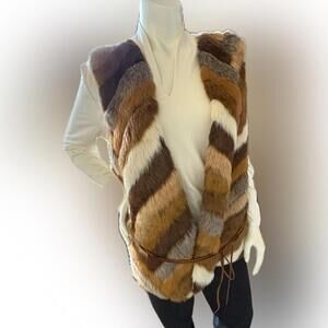 NWOT Women's Chico's multi-brown colored faux fur sweater vest with belt- 3 (16)